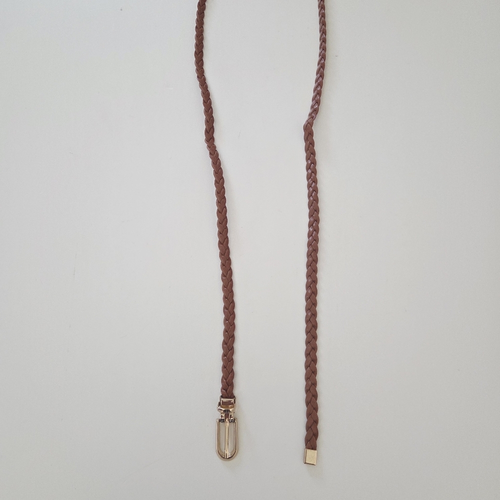 Brown thin braided belt with gold buckle - Picture 8 of 8